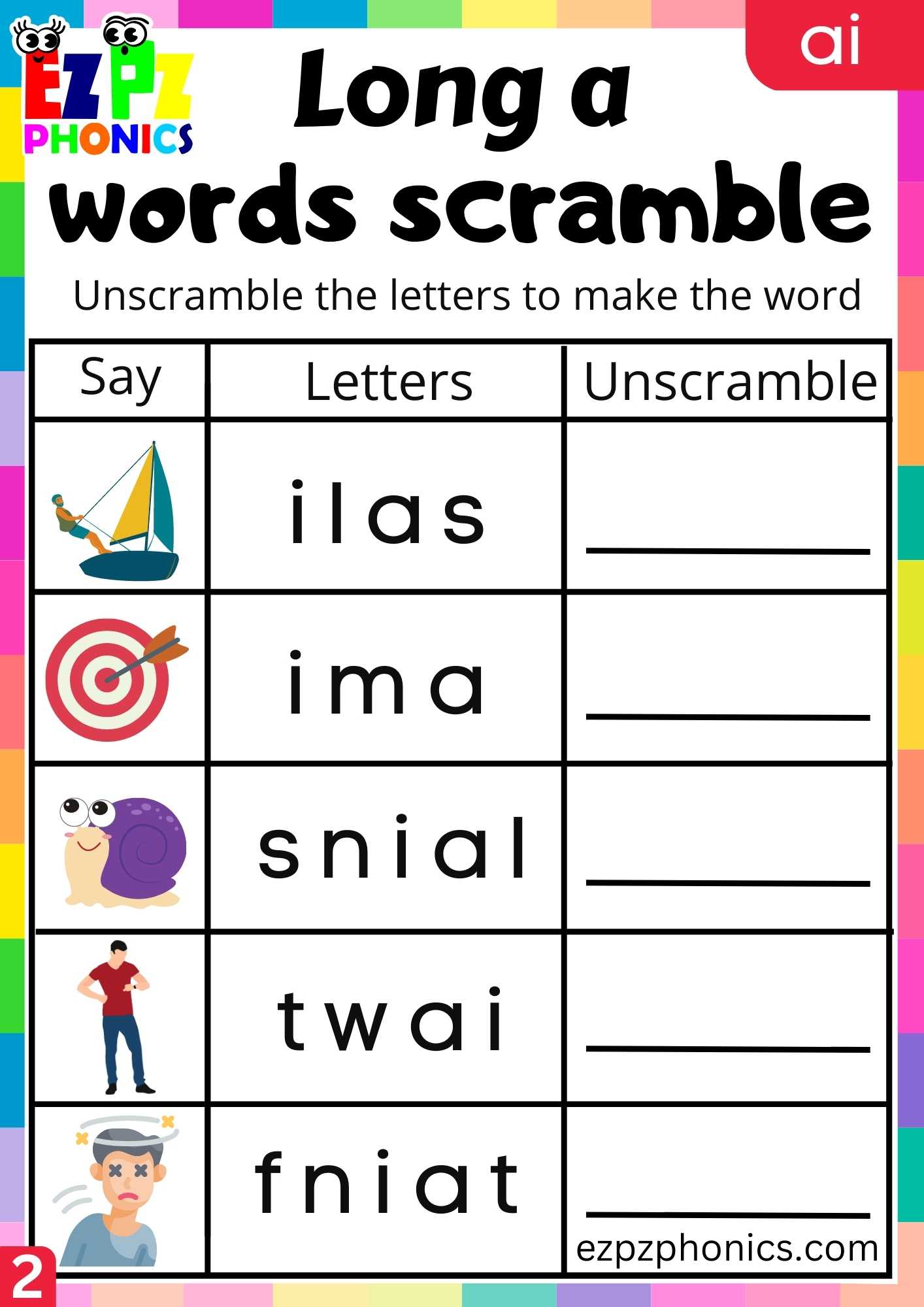 Ai words long a ezpzphonics